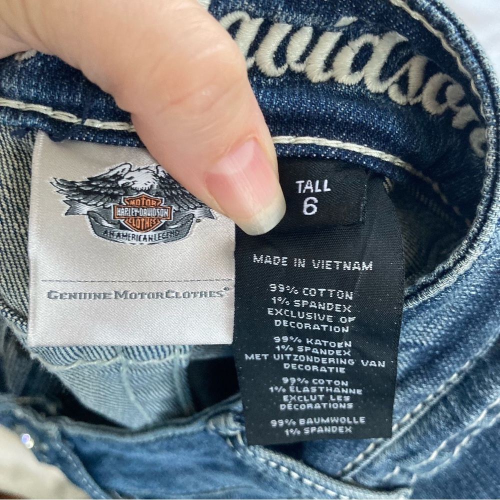 Harley-Davidson Women's Dark Blue Boot Cut Jeans with Embroidered Wing Pocket - Picture 11 of 14